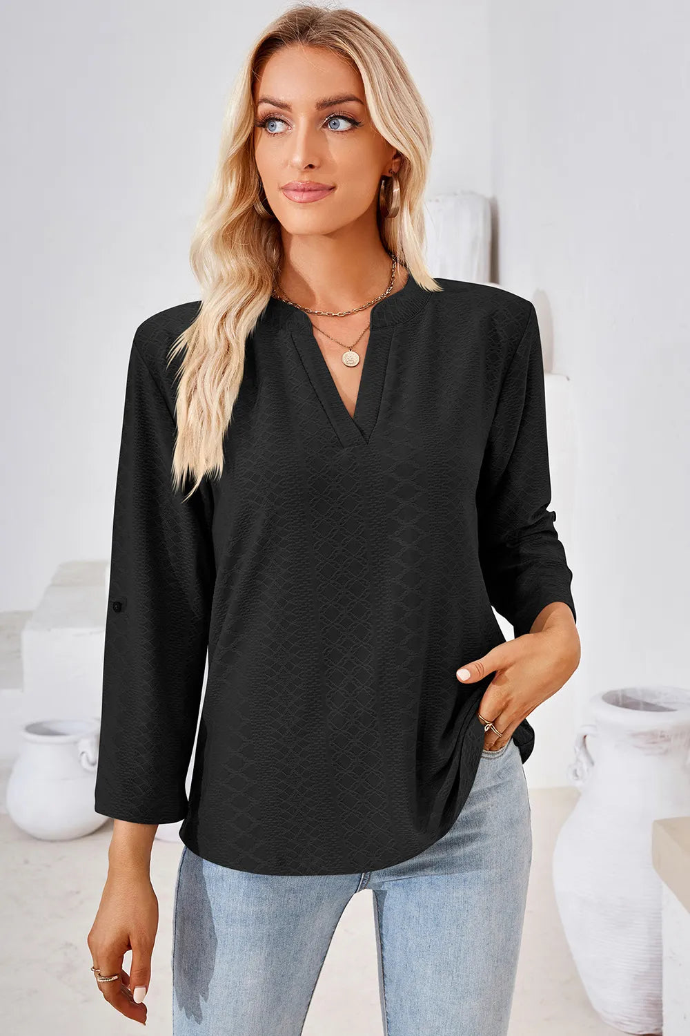 Notched Roll-Tab Sleeve T-Shirt - Korvel