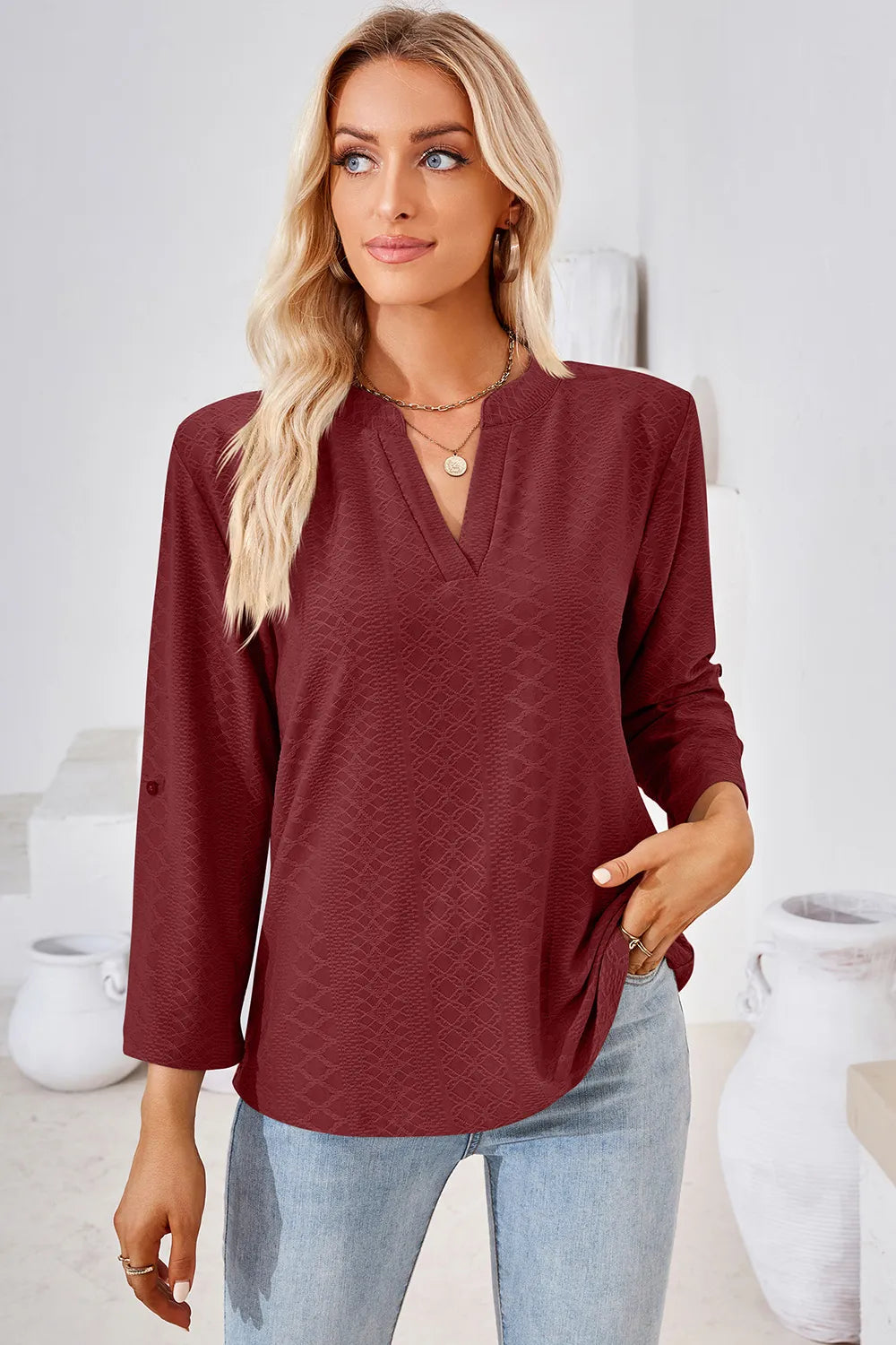 Notched Roll-Tab Sleeve T-Shirt - Korvel