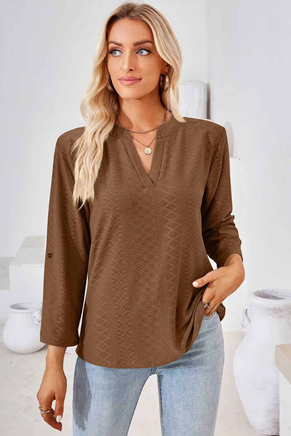 Notched Roll-Tab Sleeve T-Shirt - Korvel
