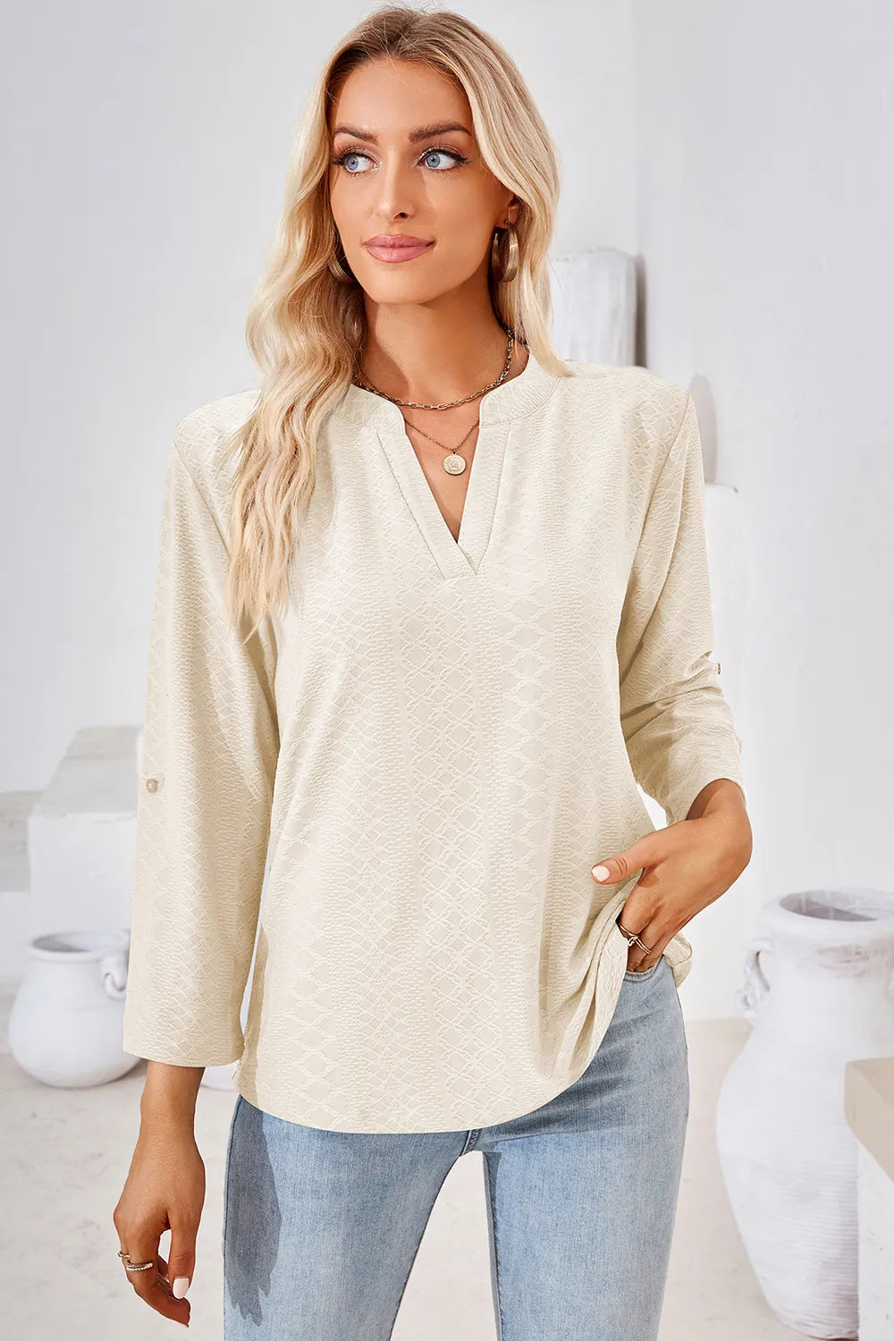 Notched Roll-Tab Sleeve T-Shirt - Korvel