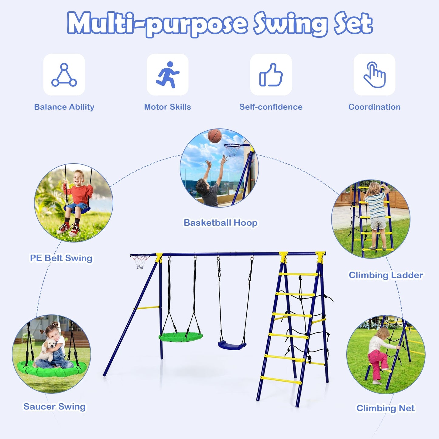 Set de Columpios para Niños 5 en 1 con Estructura en A