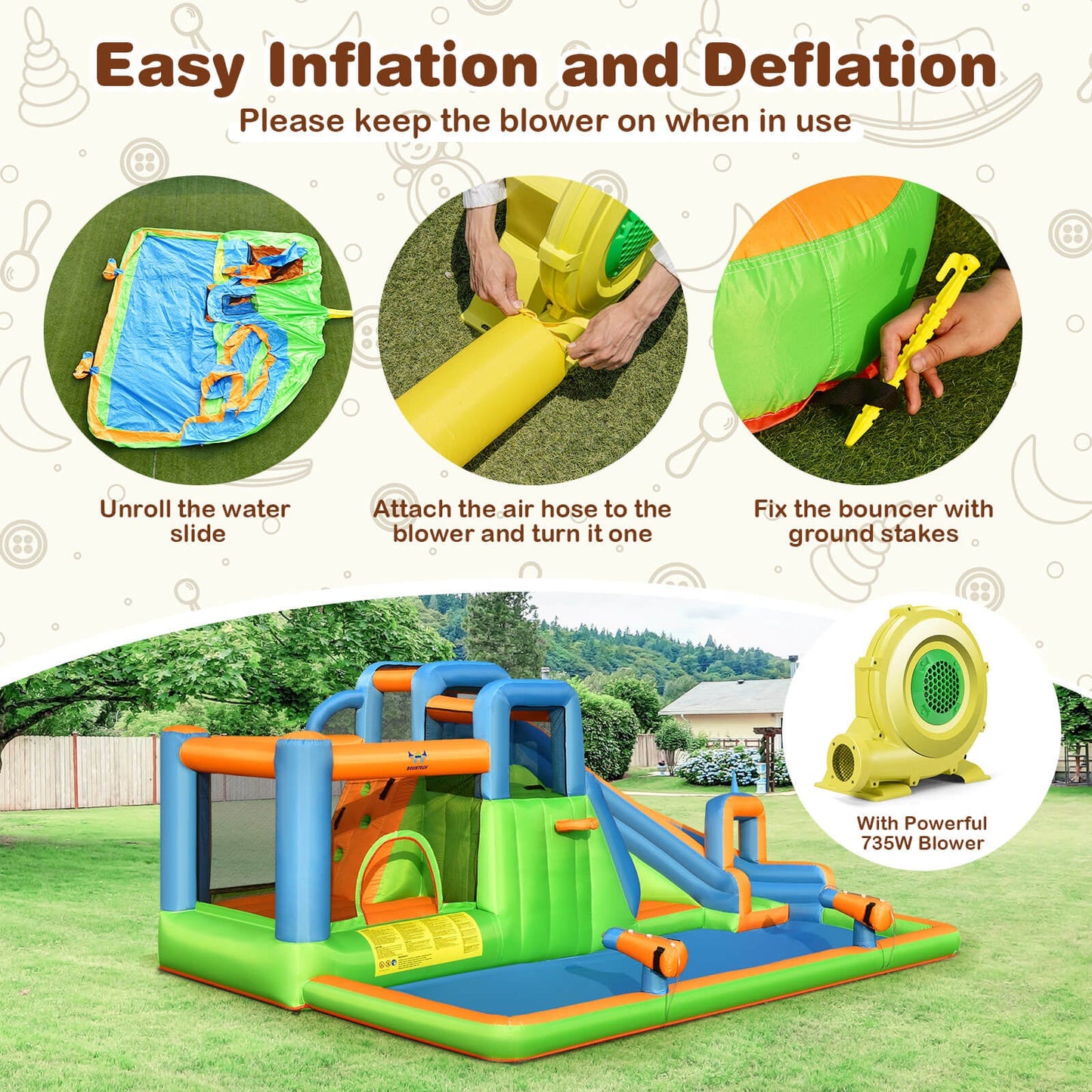 Parque Acuático Inflable Gigante 7 en 1 con Paredes de Escalada Dobles