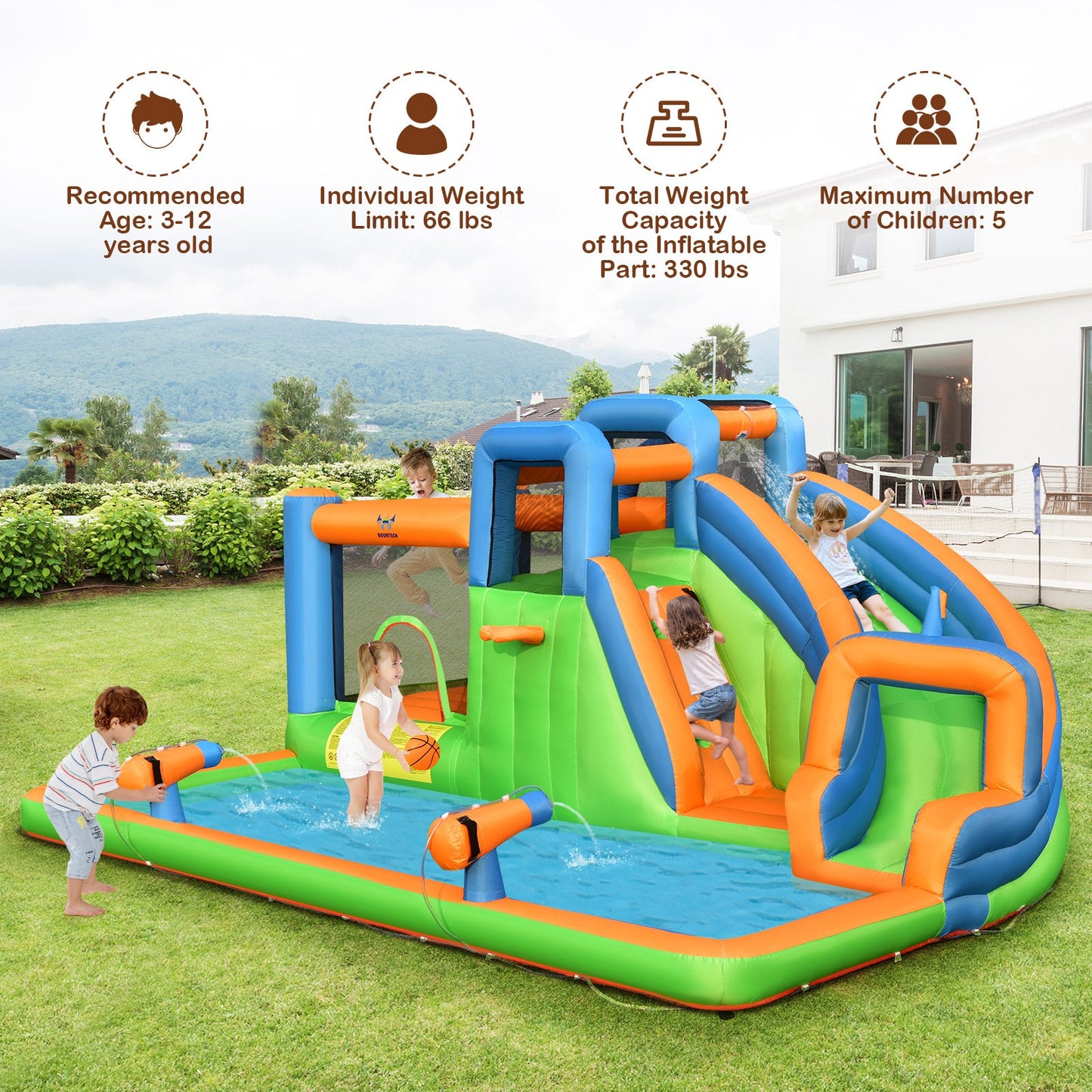 Parque Acuático Inflable Gigante 7 en 1 con Paredes de Escalada Dobles