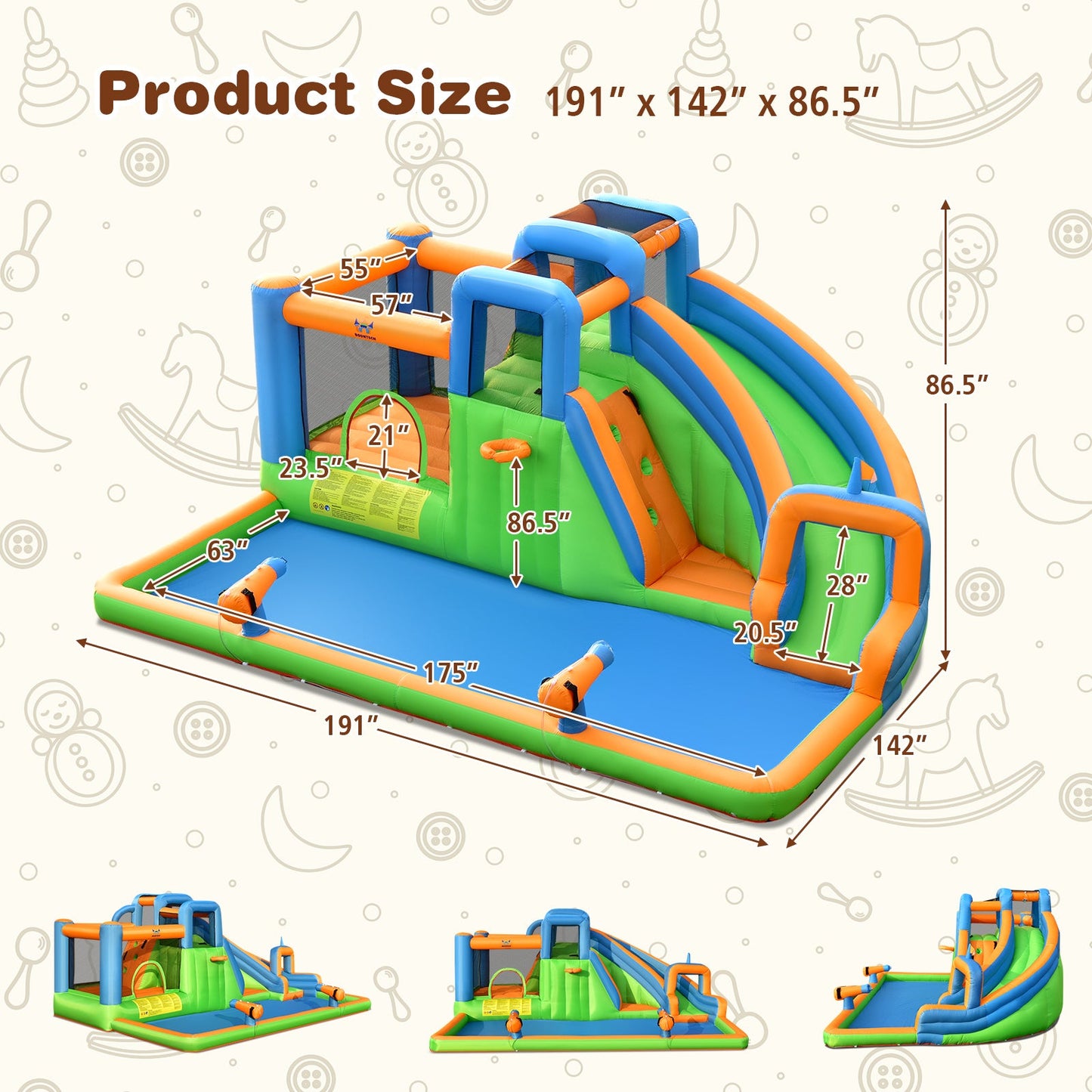 Parque Acuático Inflable Gigante 7 en 1 con Paredes de Escalada Dobles
