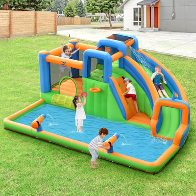 7-in-1 Inflatable Giant Water Park Bouncer with Dual Climbing Walls