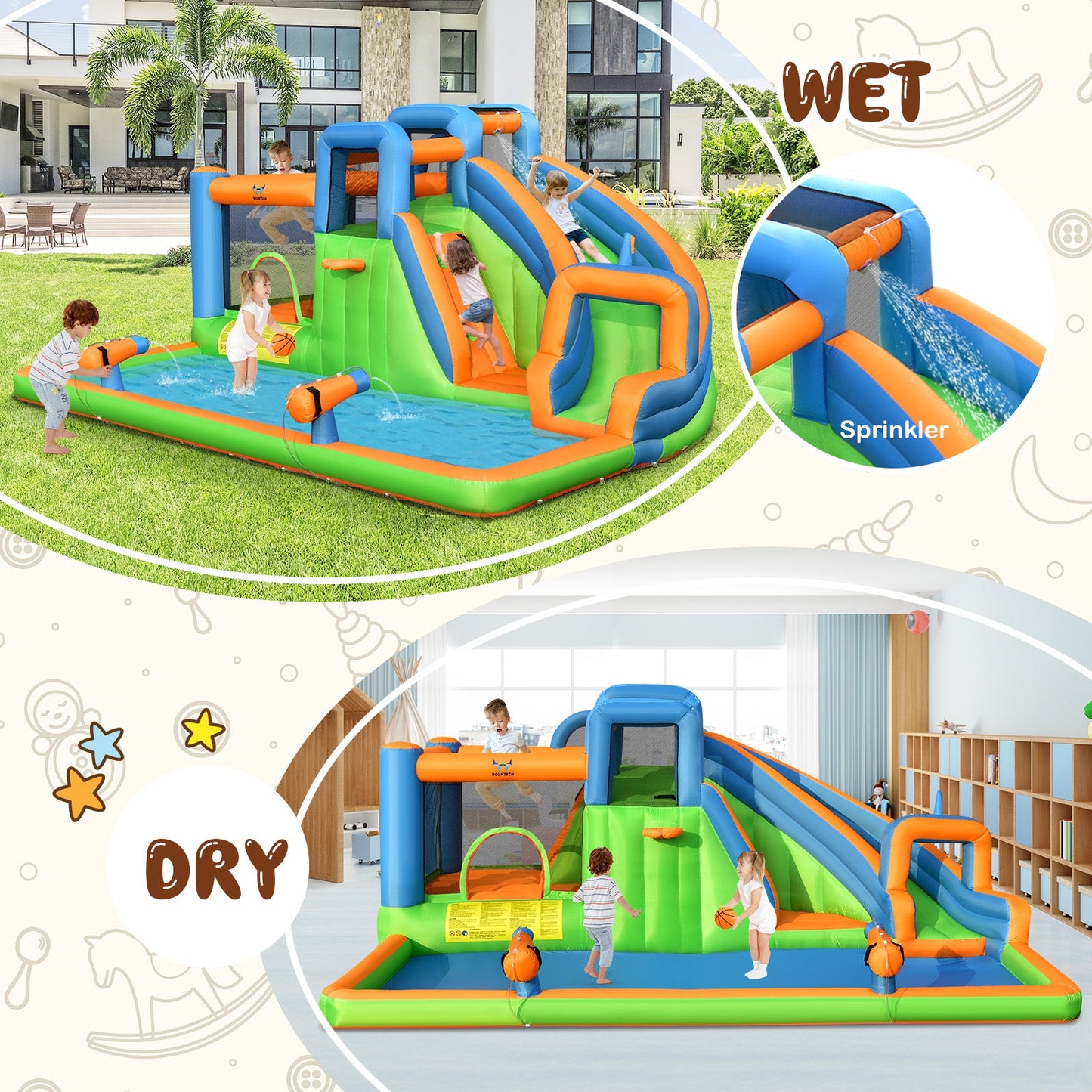 Parque Acuático Inflable Gigante 7 en 1 con Paredes de Escalada Dobles