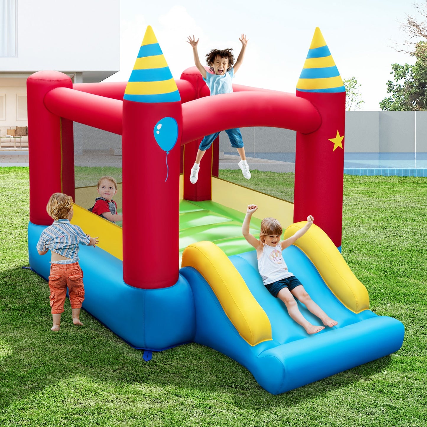Gbruno Inflatable Kids Bounce Castle with 480W Blower