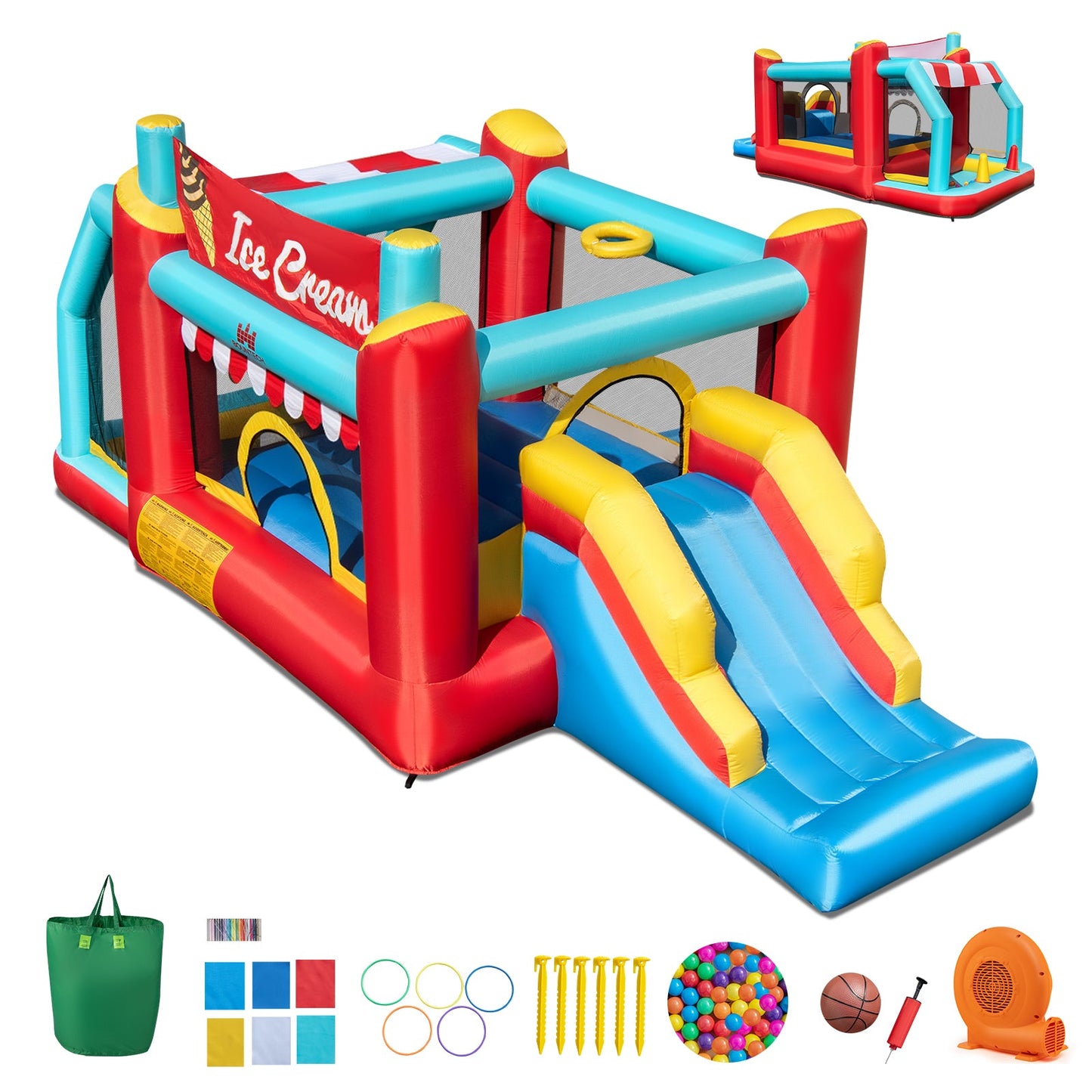 Castillo Inflable de Helado 5 en 1 con Piscina de Pelotas y Tobogán