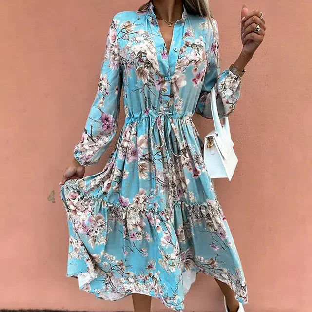 Robe Chemise Longue Élégante à Col V pour Bureau