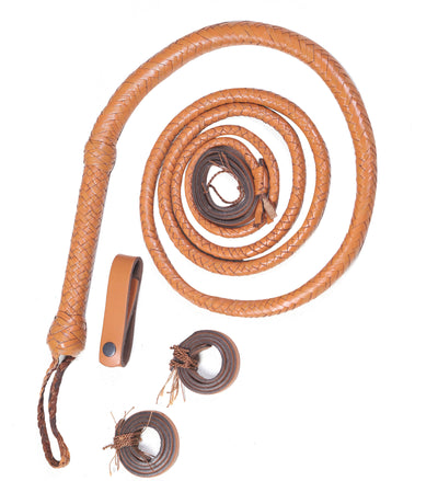 Expertly Crafted Tan Leather Bull Whip with Convenient Belt Holder – Available in 4ft to 16ft - Korvel