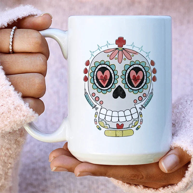Nurse Sugar Skull Ceramic Mug - 15 oz