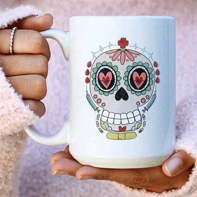 Nurse Sugar Skull Ceramic Mug - 15 oz