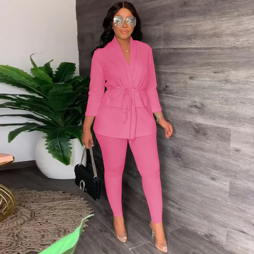 Ensemble de Chemise à Lacets en V et Pantalons Serrés