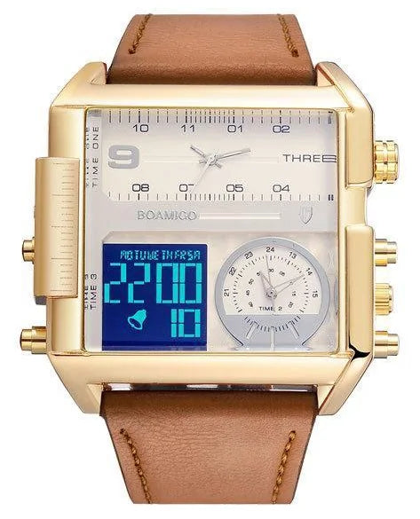 Montre de luxe sportive carrée en cuir