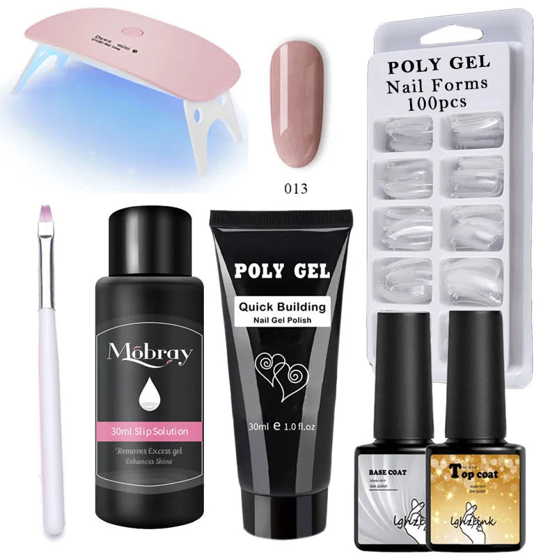 Kit de Poly Gel pour Nail Art Français avec Pinceau UV et Conseils d'Ongles