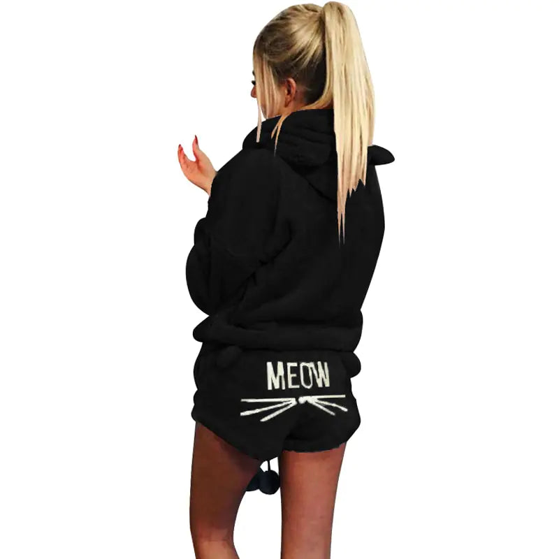 Conjunto de Pijama con Capucha Meow para una Comodidad Acogedora