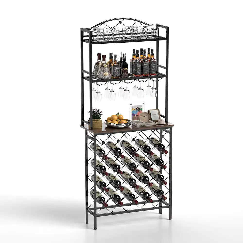 Soporte de Vino Alto Elegante con Almacenamiento para Copas
