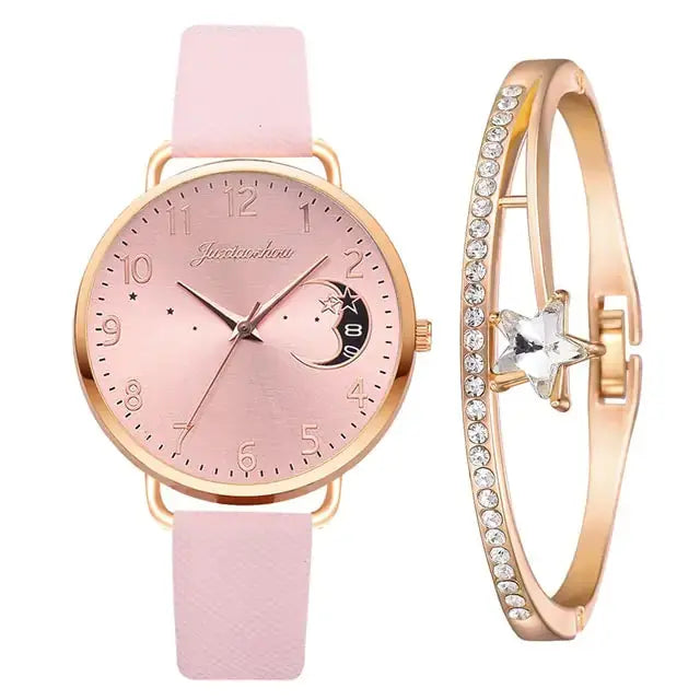 Conjunto de Reloj y Pulsera con Números de Luna