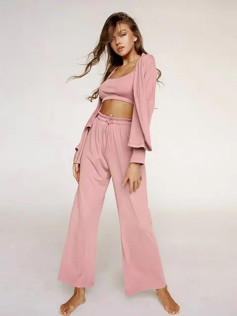 Ribbed Drop Sleeves Women's Sleepwear Set