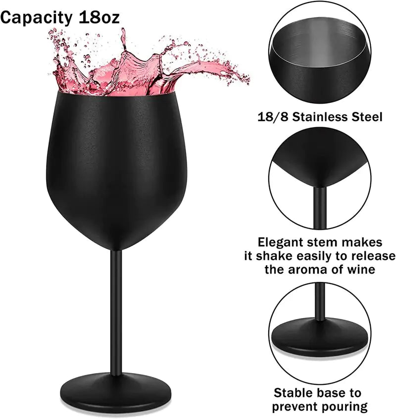 Elegant Stainless Steel Wine Glasses with Black Plating