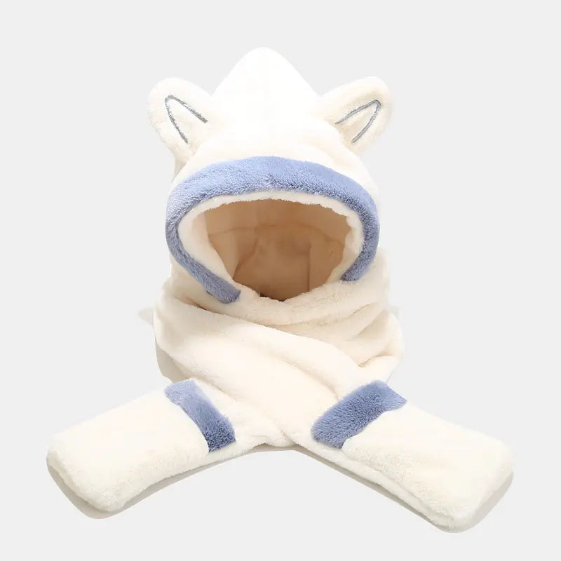 Gorro de Invierno de Peluche Adorable con Bufanda y Manoplas