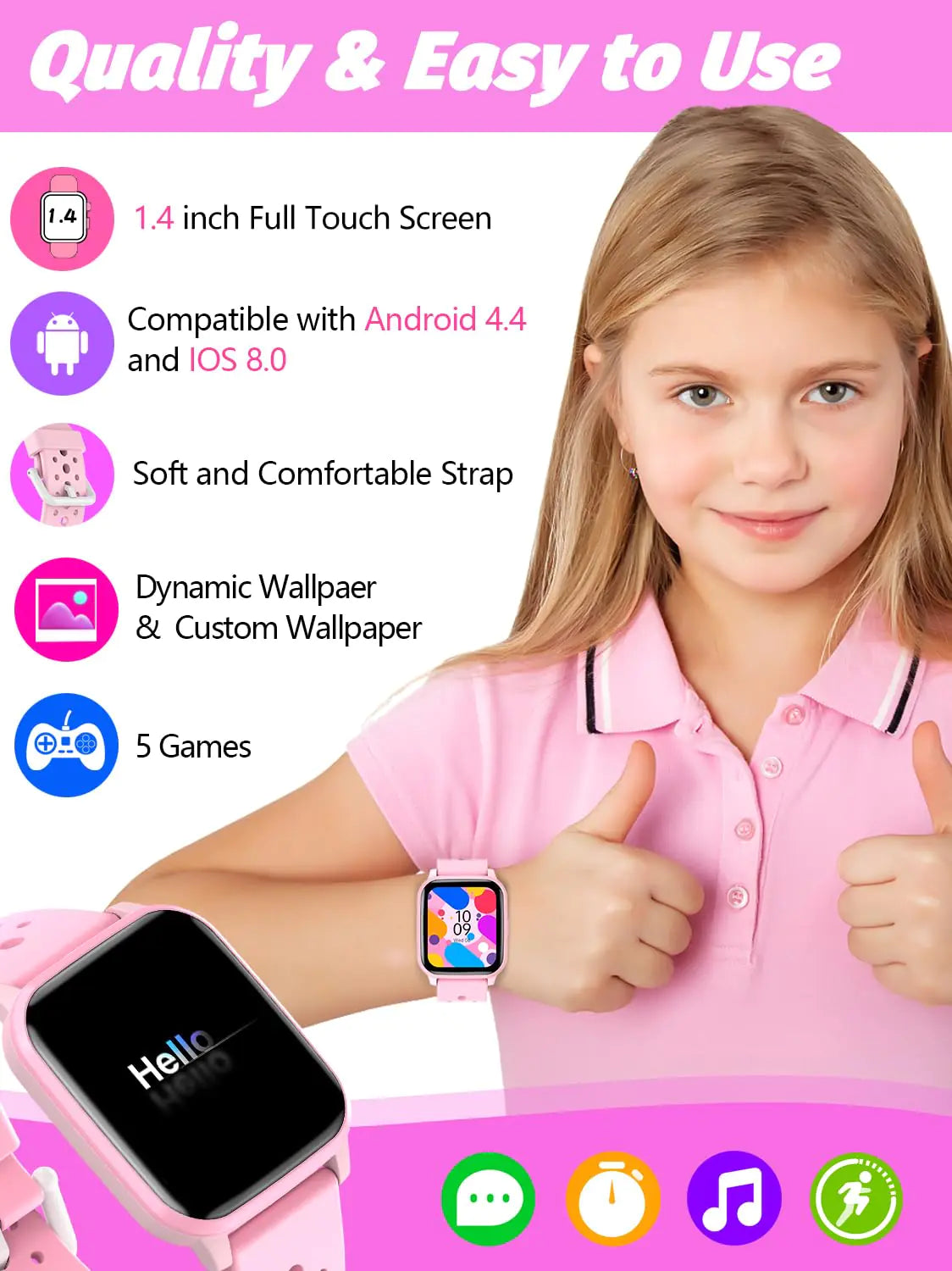 Reloj Inteligente para Niños de 4 a 16 Años - Rosa