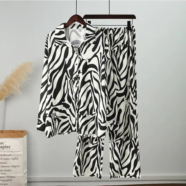 Conjunto de Pantalones de Rayas Sueltos Elegantes con Top de Manga Larga