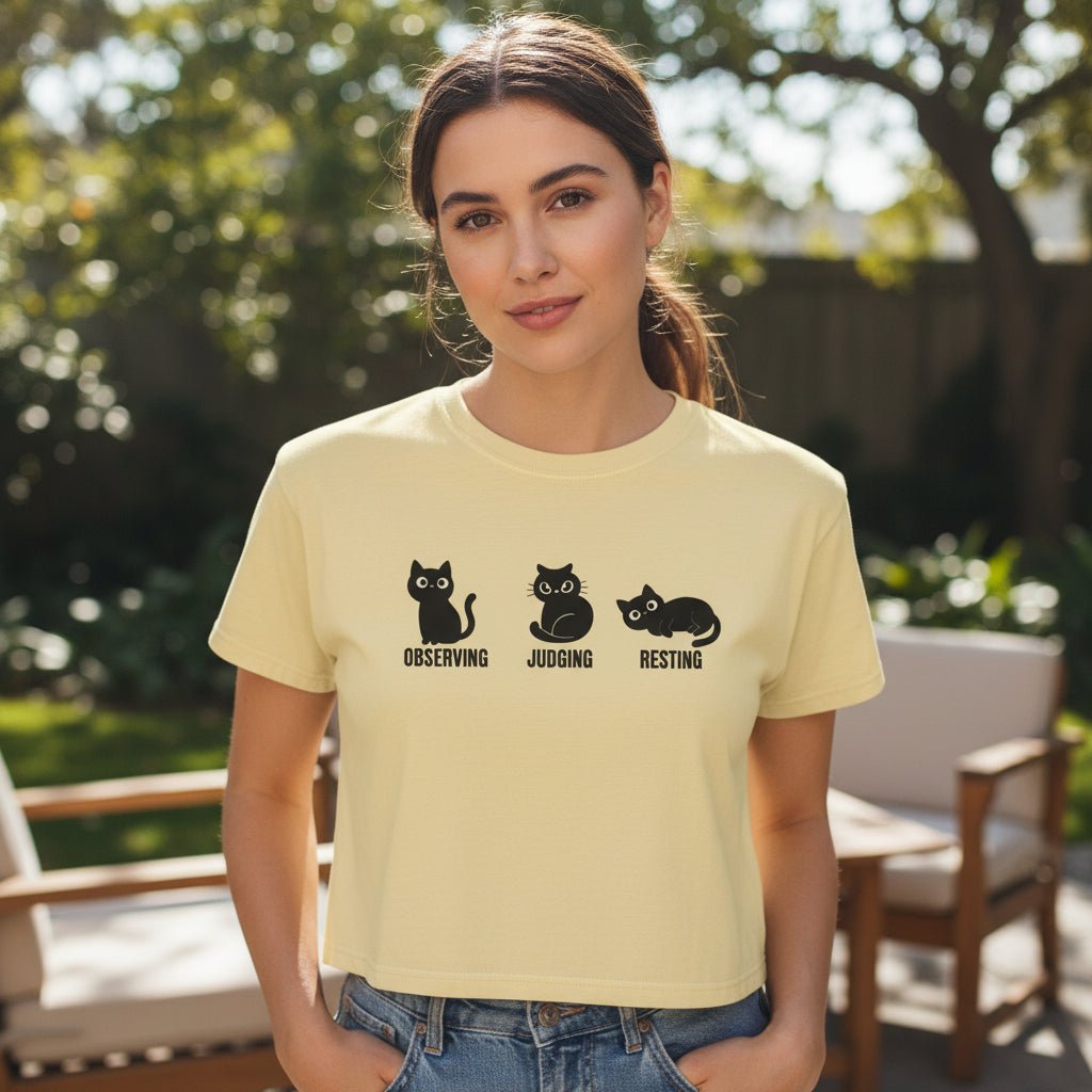 Observing Judging Resting Cat Tee | Boxy Cropped Shirt