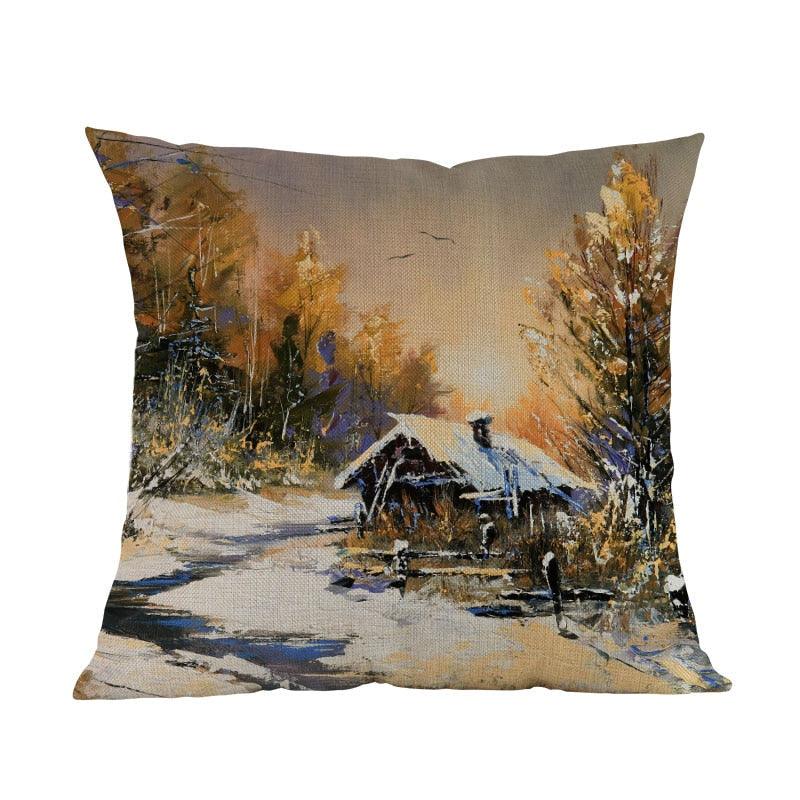 Winter Landscape Pillow Covers - Rustic Cabin Design