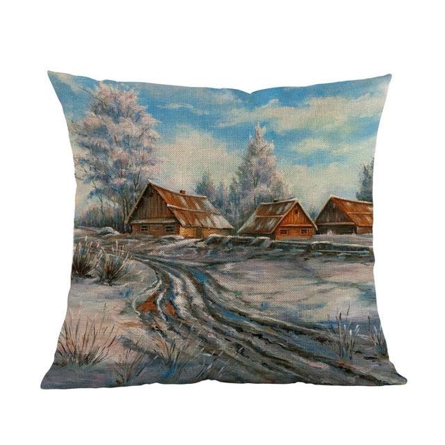Winter Landscape Pillow Covers - Rustic Cabin Design