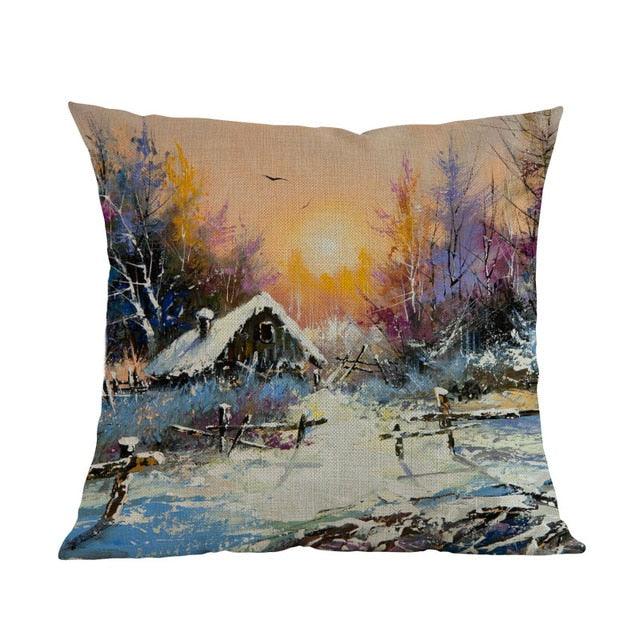 Winter Landscape Pillow Covers - Rustic Cabin Design