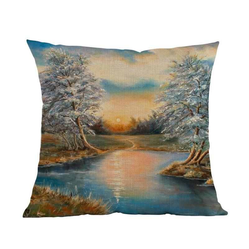 Winter Landscape Pillow Covers - Rustic Cabin Design