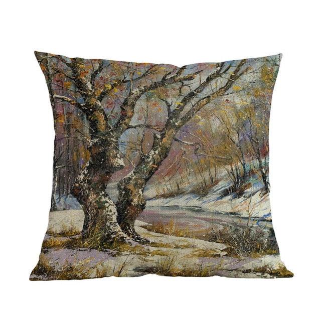 Winter Landscape Pillow Covers - Rustic Cabin Design