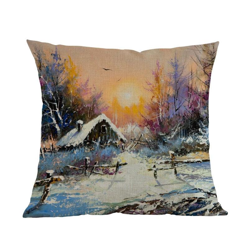 Winter Landscape Pillow Covers - Rustic Cabin Design