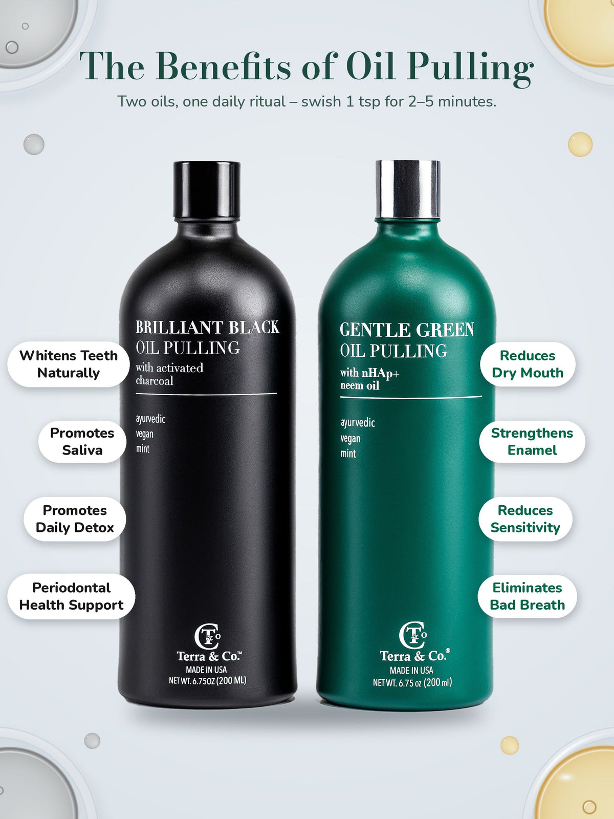 Terra & Co.® Paquete de Aceite de Tirar – Verde Suave + Negro Brillante