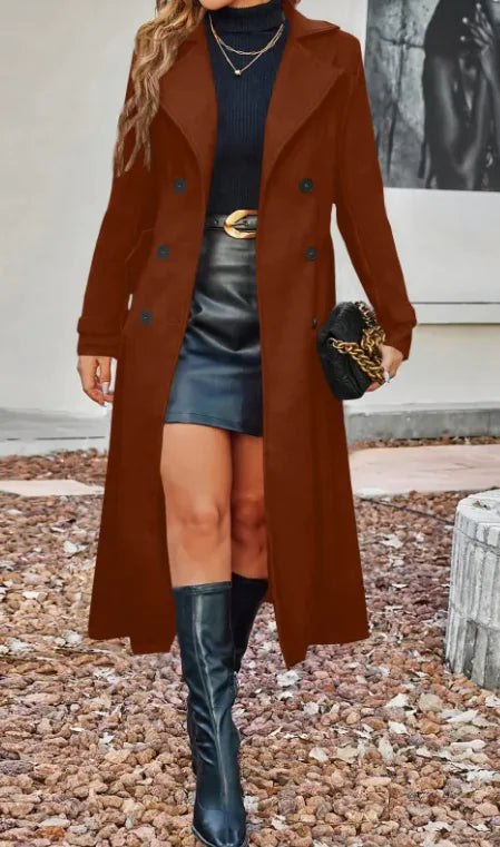 Elegant Double Breasted Women's Overcoat