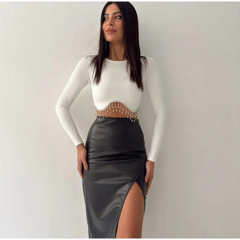 Haut court à franges en strass élégant