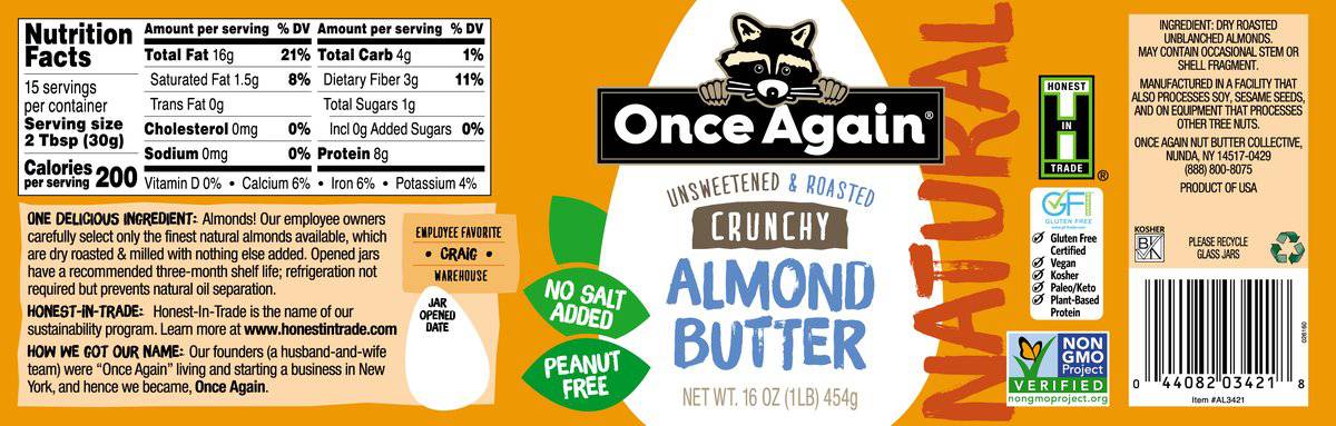 Crunchy Almond Butter, No Salt Added