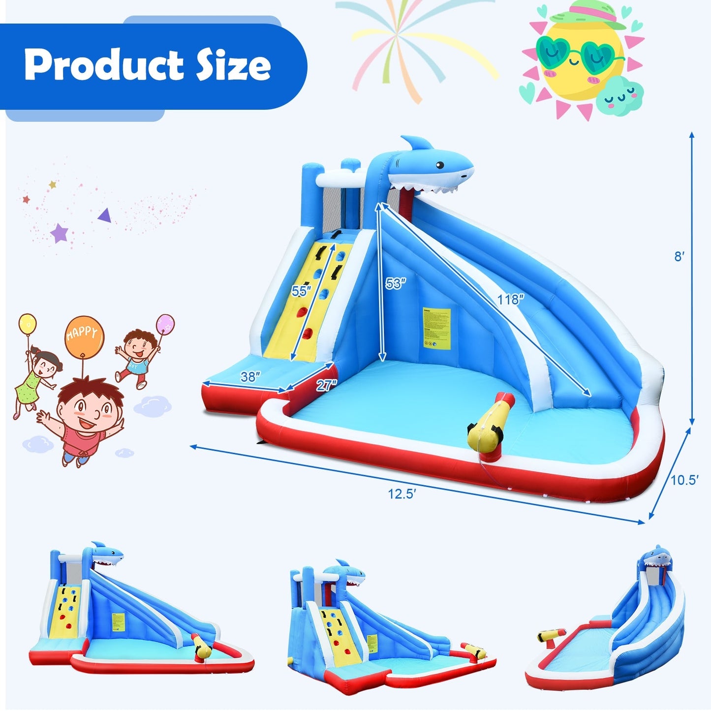 4-in-1 Inflatable Water Slide Park with Long Slide