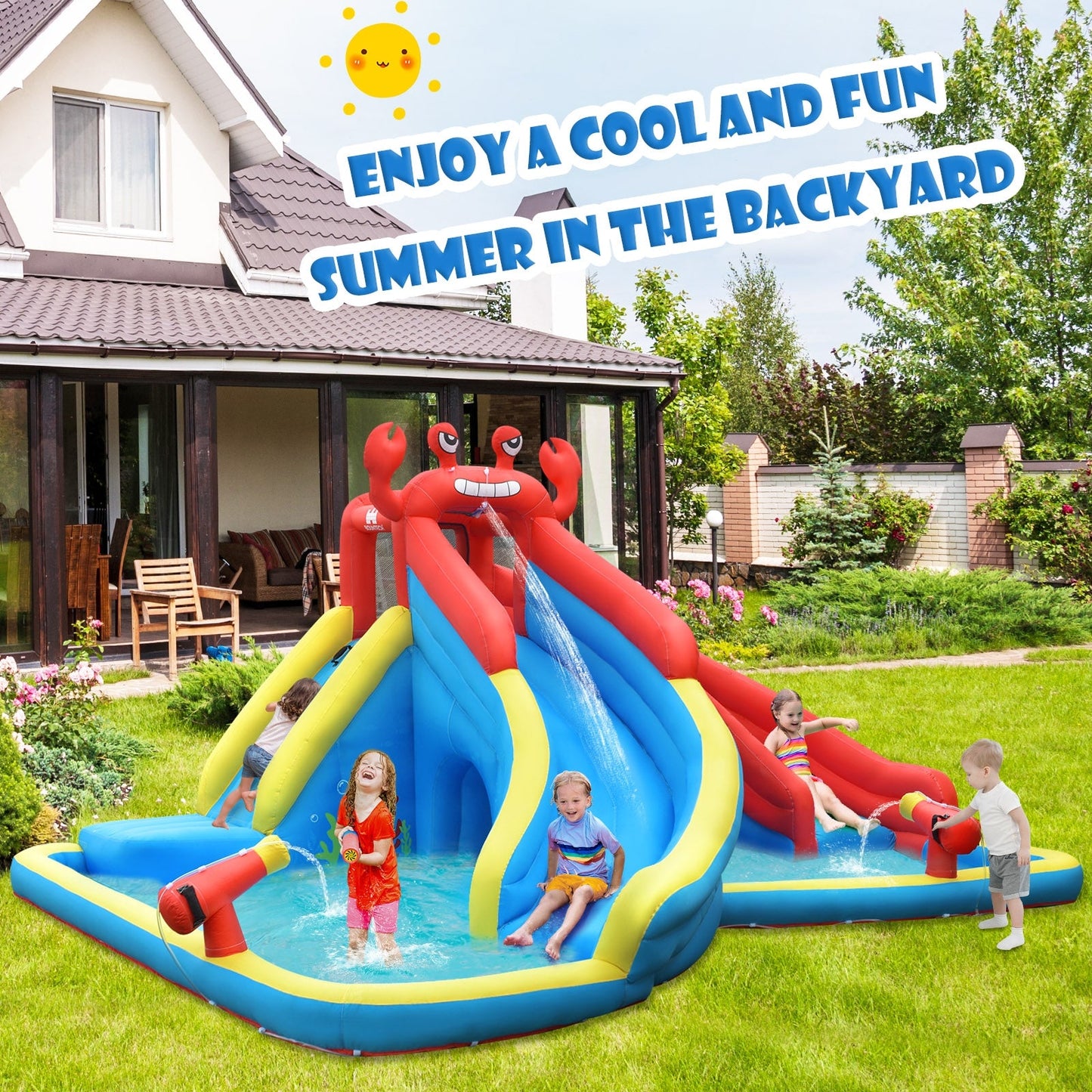 Inflatable Crab Dual Slide Bounce House for Outdoor Fun