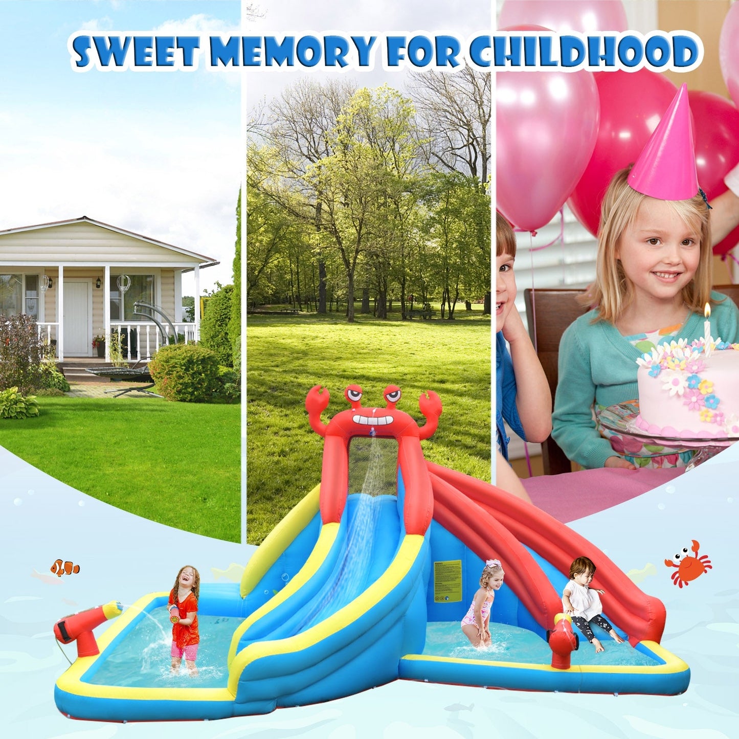 Inflatable Crab Dual Slide Bounce House for Outdoor Fun