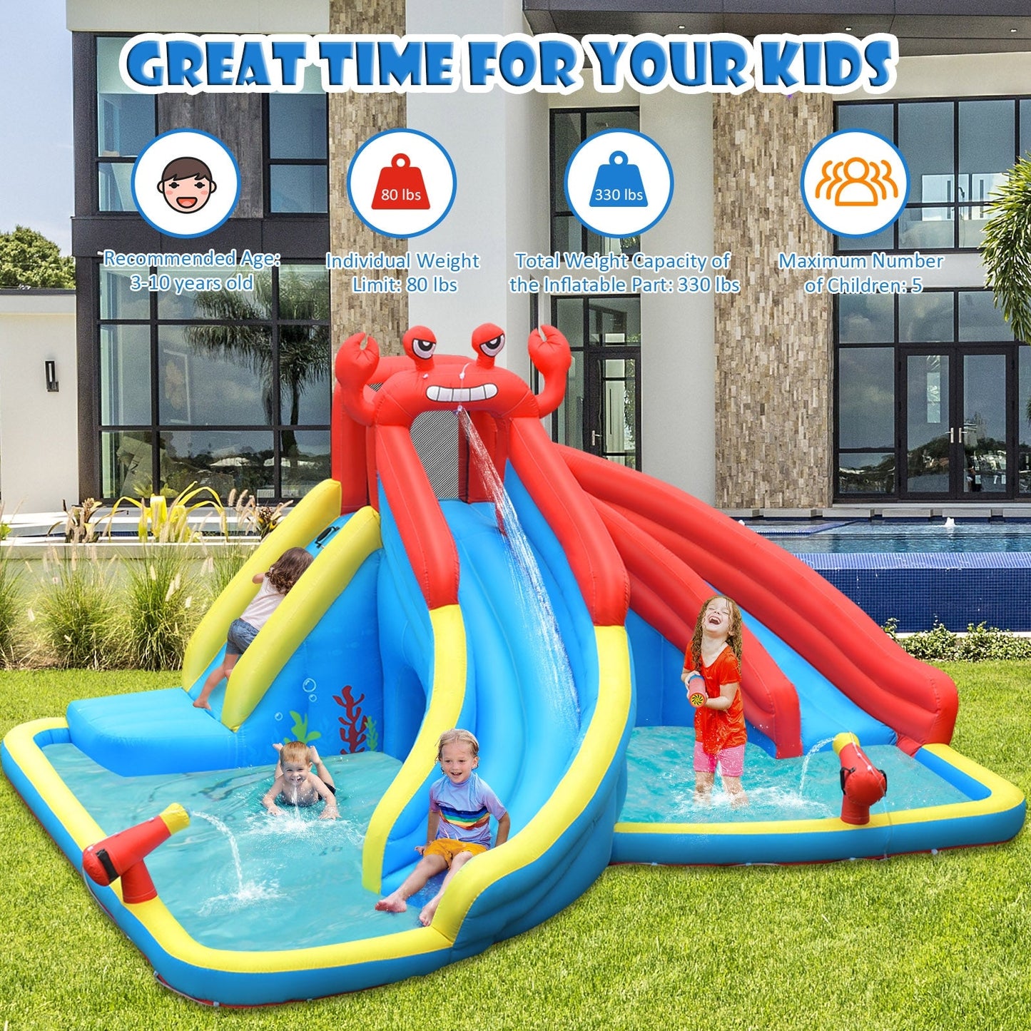 Inflatable Crab Dual Slide Bounce House for Outdoor Fun
