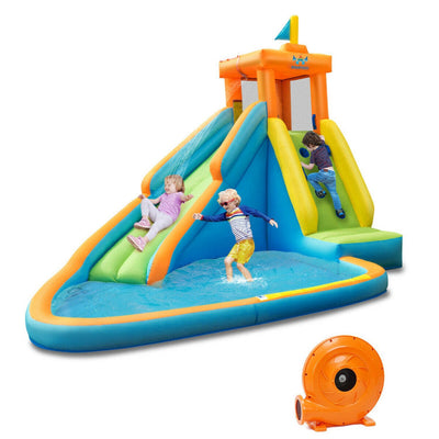 Château gonflable avec toboggan aquatique et souffleur de 740W