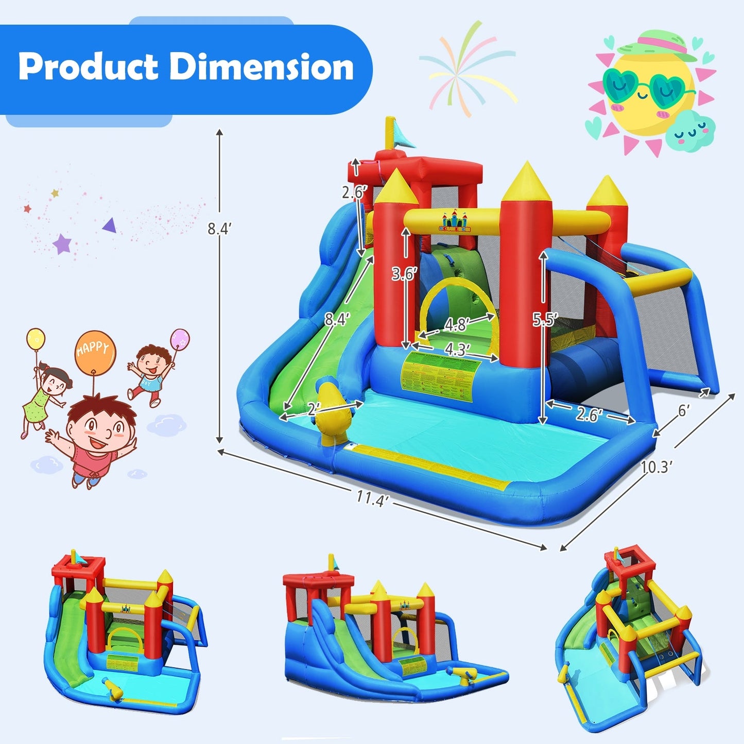 Casa Inflable de Salto y Piscina Splash con Tobogán de Agua