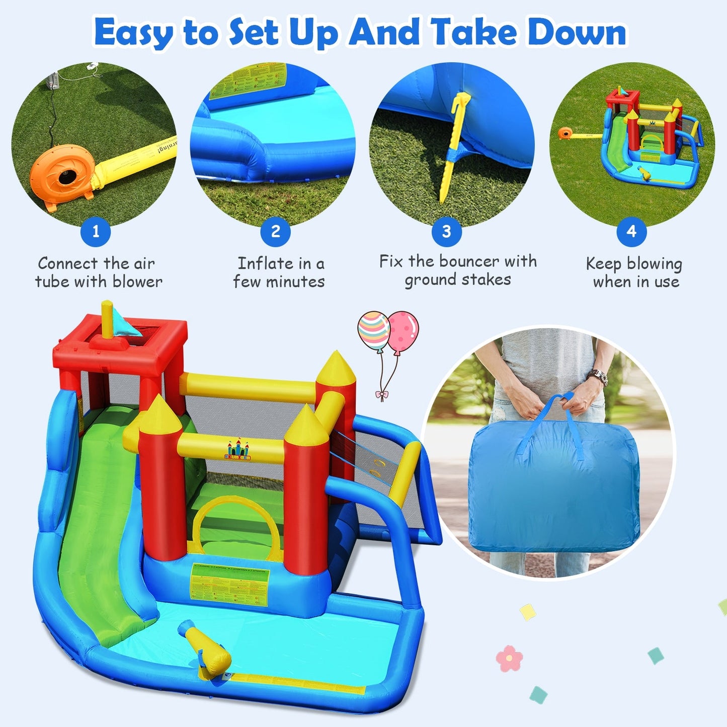 Casa Inflable de Salto y Piscina Splash con Tobogán de Agua