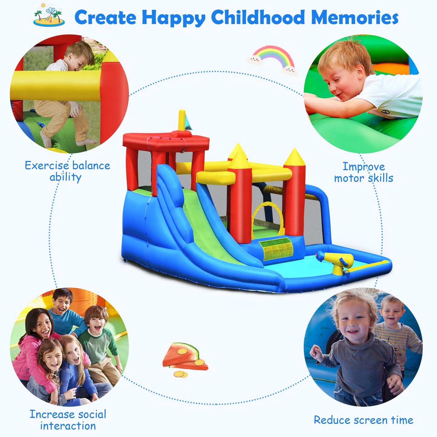 Casa Inflable de Salto y Piscina Splash con Tobogán de Agua