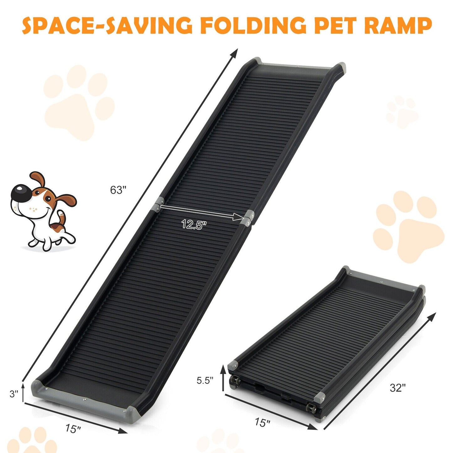 63-Inch Folding Pet Ramp with Steel Frame