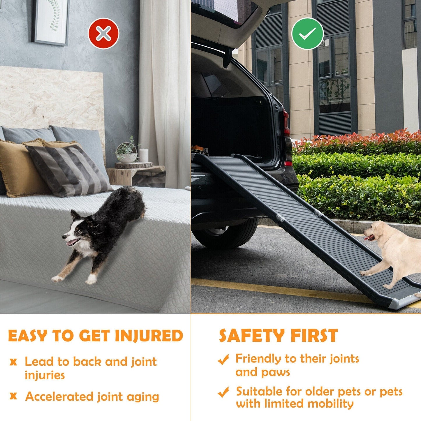 63-Inch Folding Pet Ramp with Steel Frame