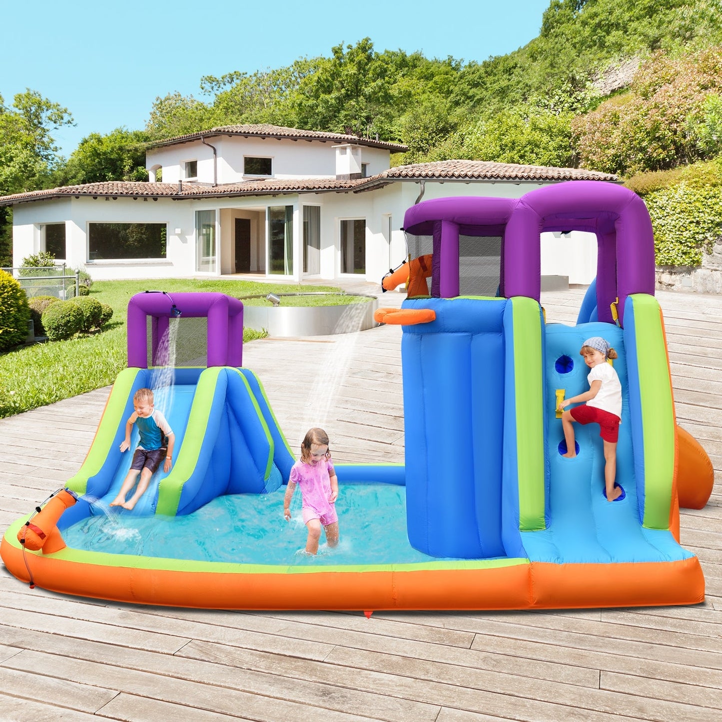 Château Gonflable à Double Toboggan Aquatique 6-en-1