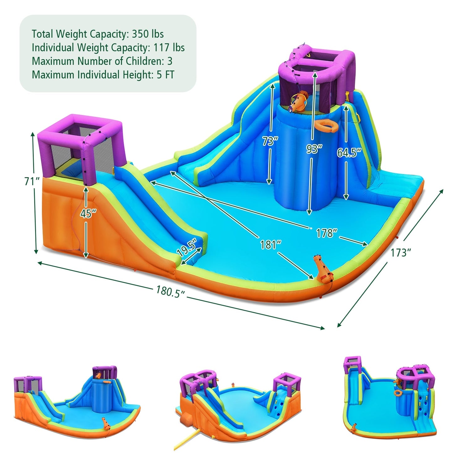 Château Gonflable à Double Toboggan Aquatique 6-en-1